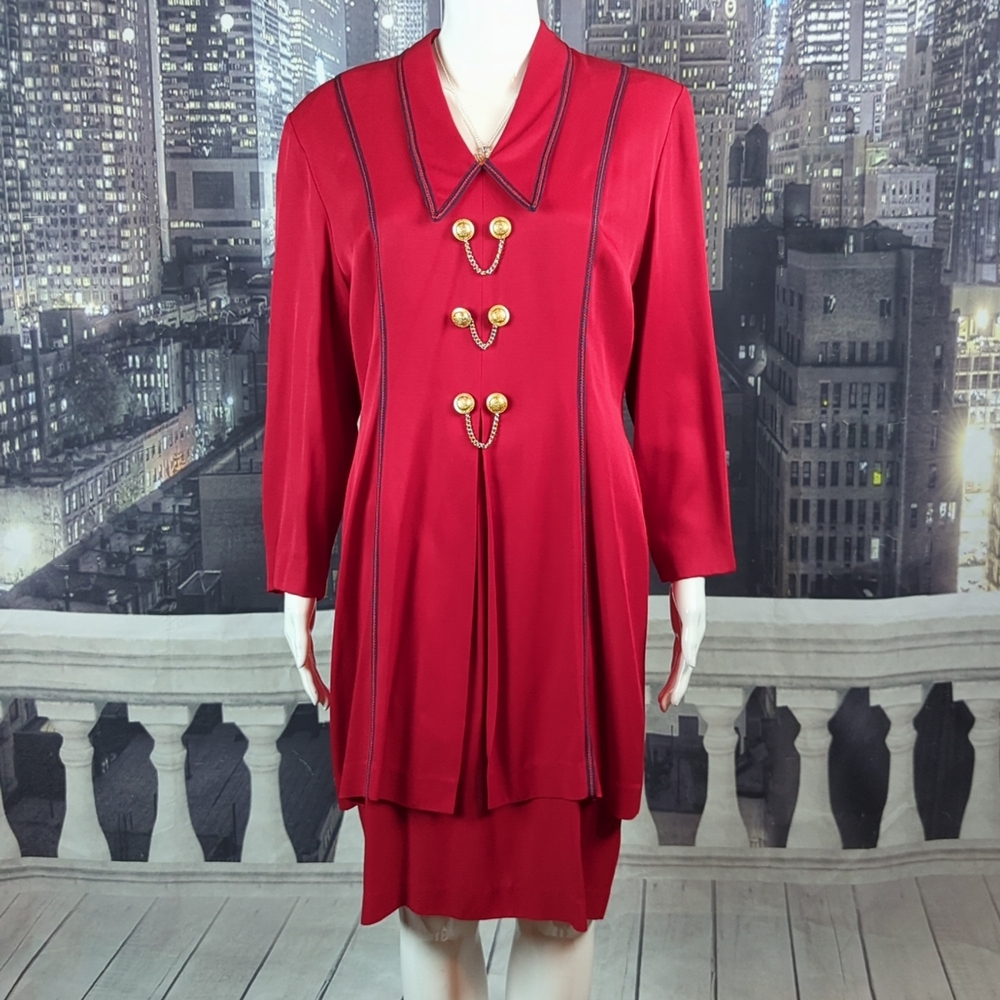 Danny & Nicole sz 14 Extremely Rare Vintage 80's Professional Zip Back Red Dress